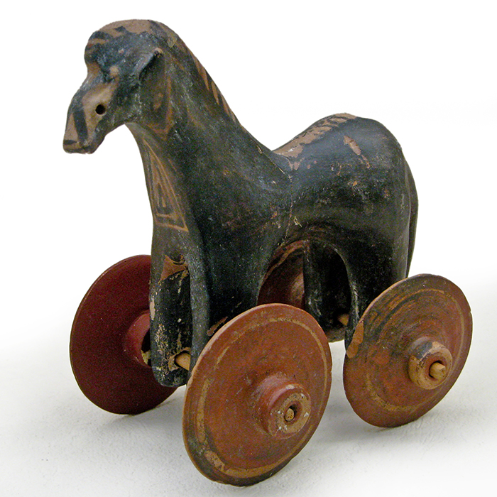 Cabalo sobre rodas de terracota. Xoguete grego de 950-900 aC