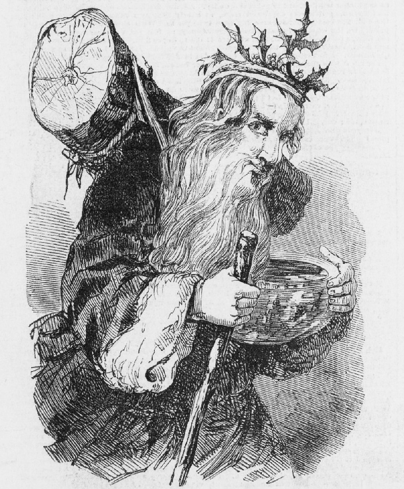 Father Christmas ou Pai Nadal co tronco Yule. Illustrated London News, 23 Dec 1848