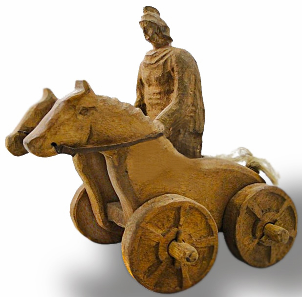 Guerreiro en carro de madeira. Xoguete da Roma antiga
