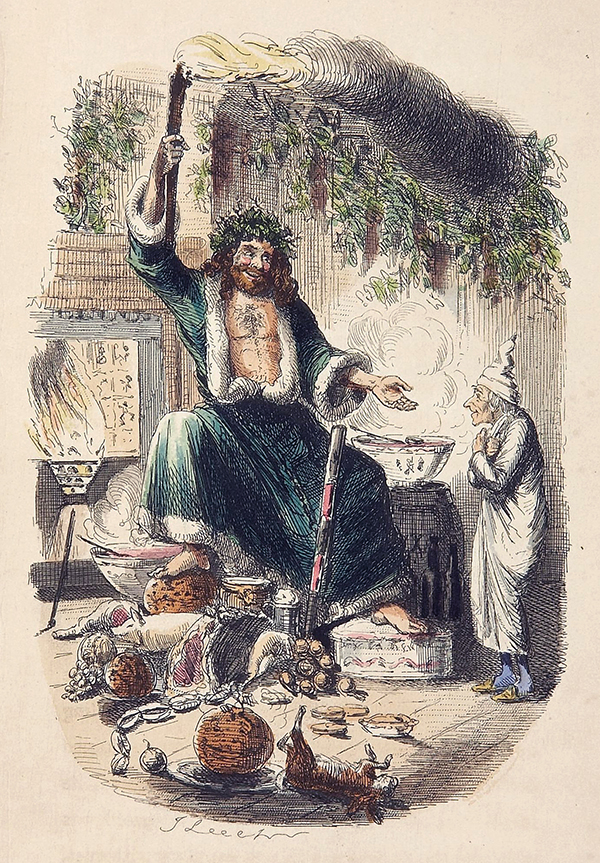 Gravado de Father Christmas repartindo agasallos aos máis necesitados, 1895.